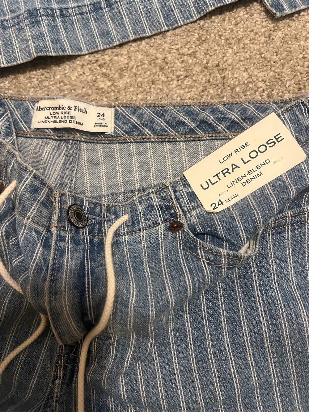 Abercrombie & Fitch Blue Pinstripe ultra loose jeans and matching tie top set - Picture 2 of 5